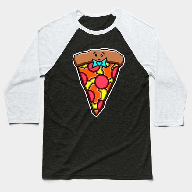 Cute Pepperoni Pizza Slice with a Smile and a Blue Bow Tie Gift - Pizza Baseball T-Shirt by Bleeding Red Paint